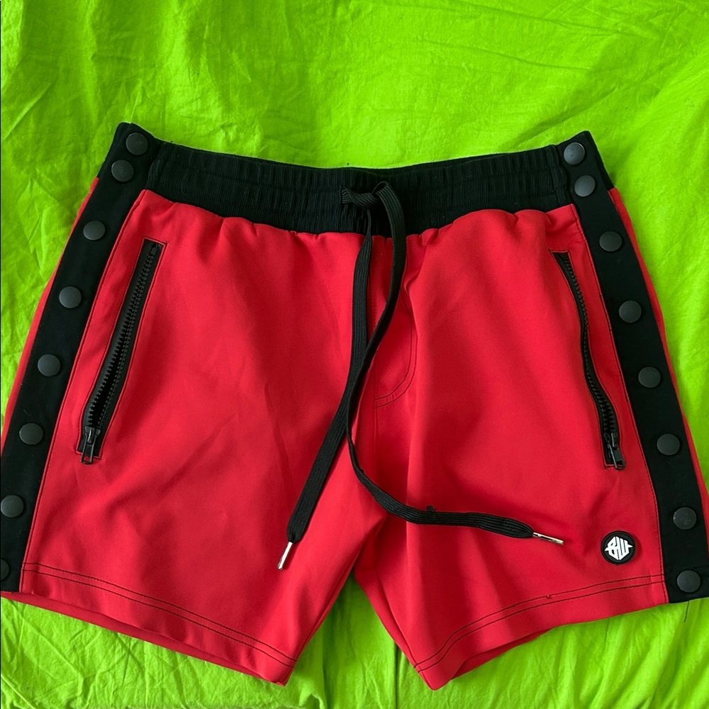 Breedwell Red and Black Snap Button Shorts